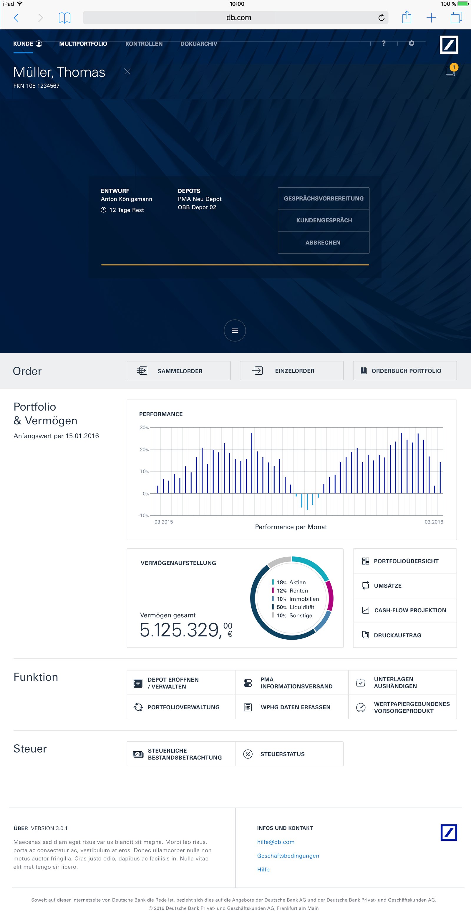 Customer Portfolio Overview screen 1
