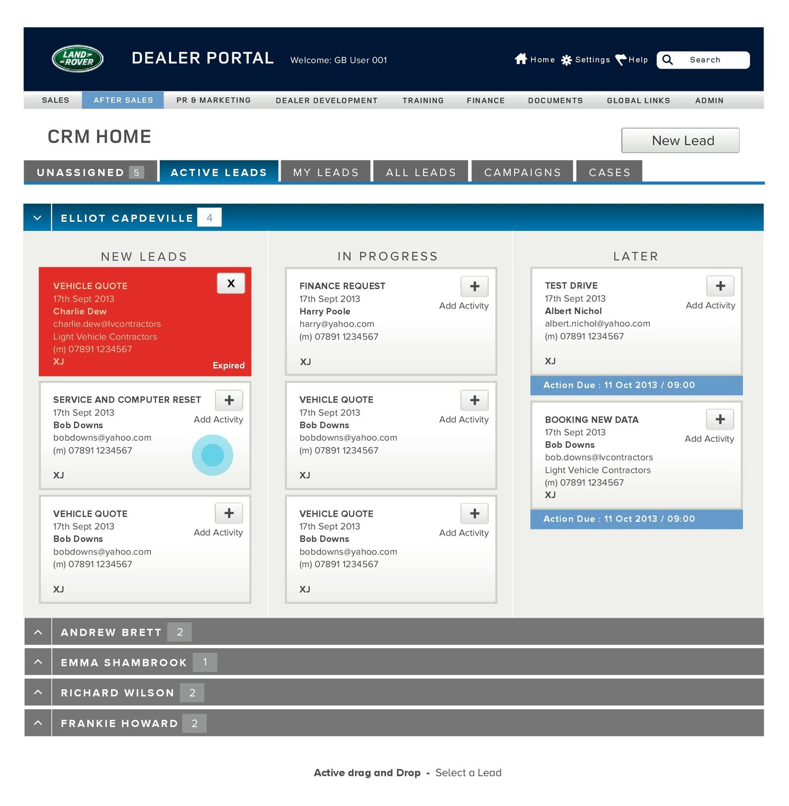 Land Rover Dealer CRM dashboard screen 7