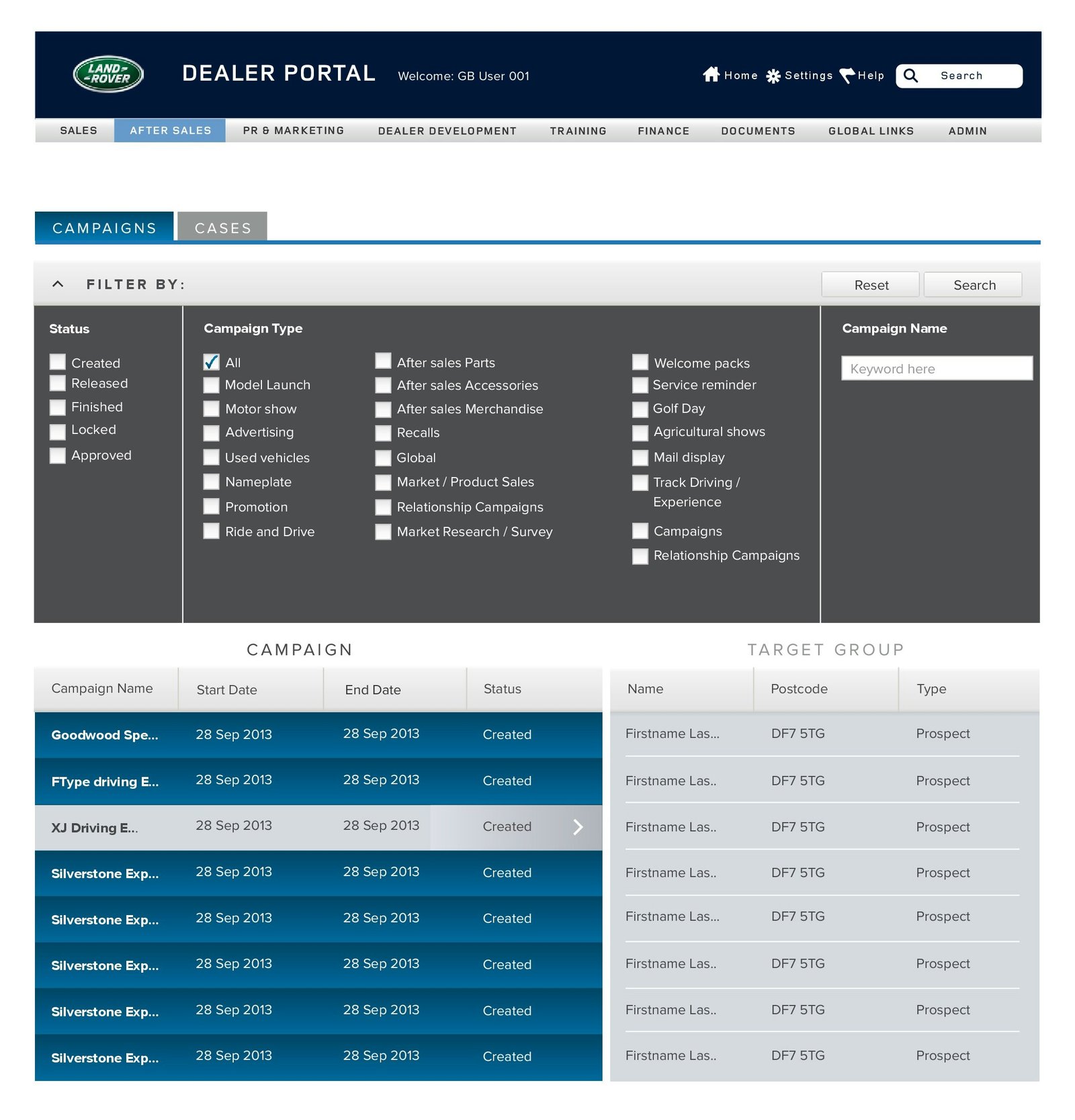 Land Rover Dealer CRM dashboard screen 14
