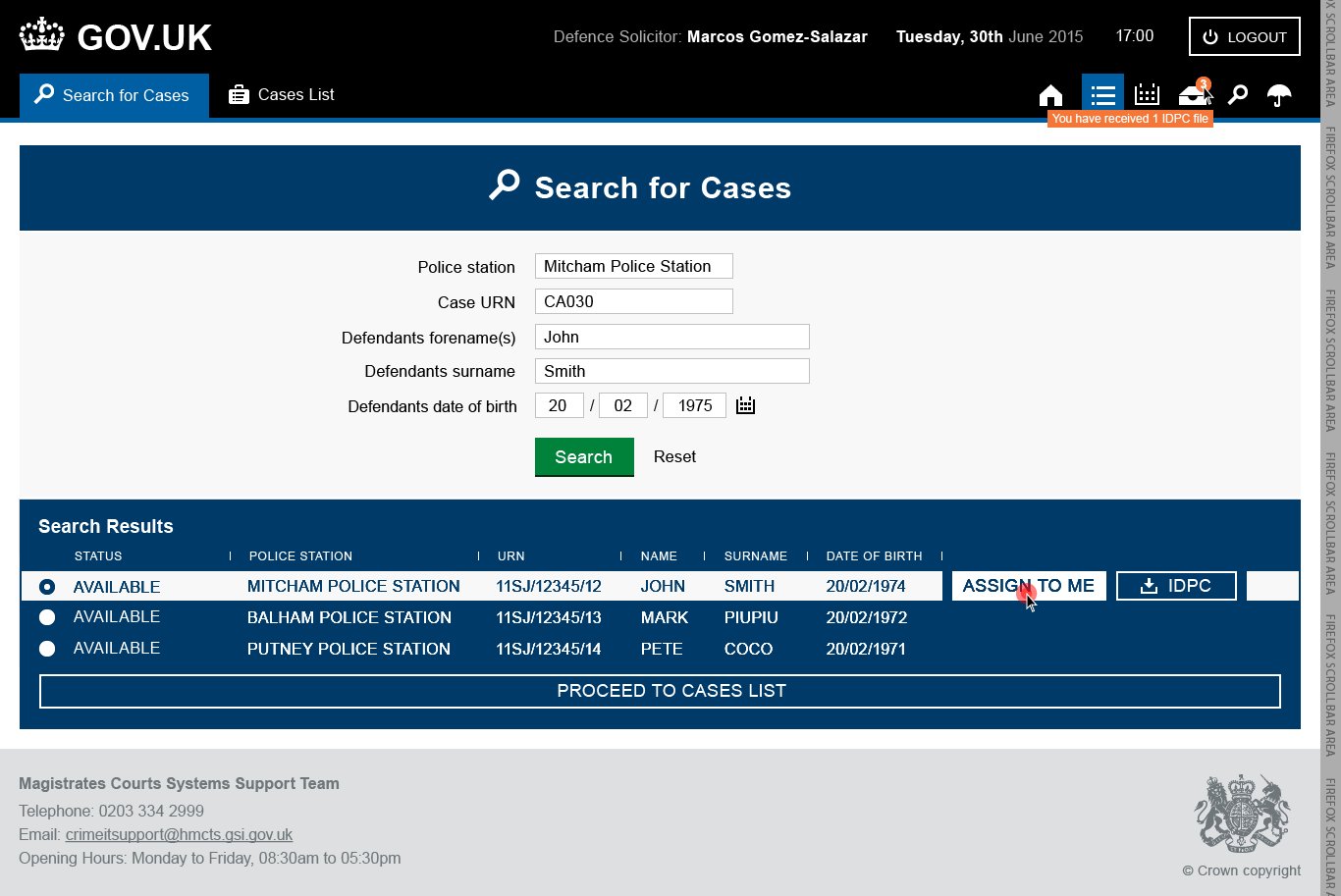 Defence Solicitor My Cases screen 3